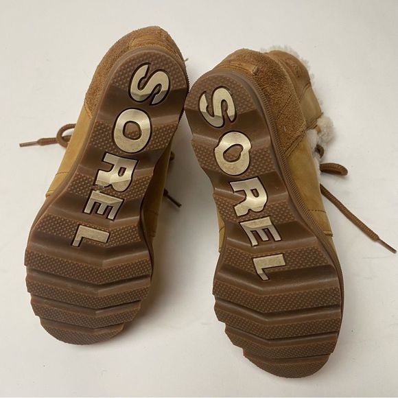 Sorel Joan of Arctic Mid Lace Up Wedge Elk Camel Brown Leather Shearling Lux 7.5 - Picture 5 of 6